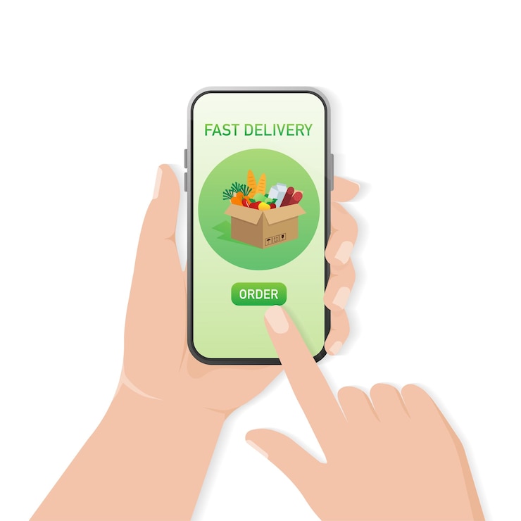 Vector aplicación de entrega de alimentos servicio de entrega vector aislado tecnología de internet mensajería rápida