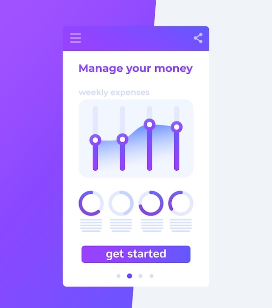 Aplicación financiera, interfaz de usuario móvil de finanzas personales,