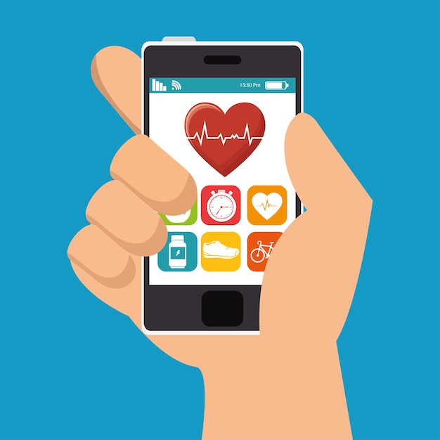 aplicación de fitness teléfono asimiento de la mano