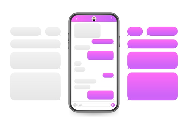 Aplicación de interfaz de chat con ventana de diálogo. Concepto de diseño de interfaz de usuario móvil limpio. Mensajero de SMS.