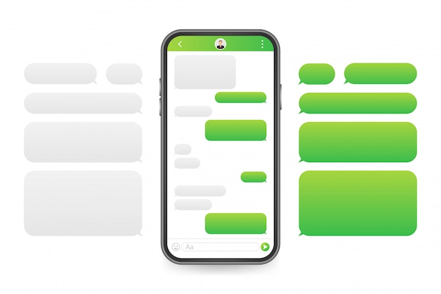 Vector aplicación de interfaz de chat con ventana de diálogo. concepto de diseño de interfaz de usuario móvil limpio. sms messenger. ilustración de stock