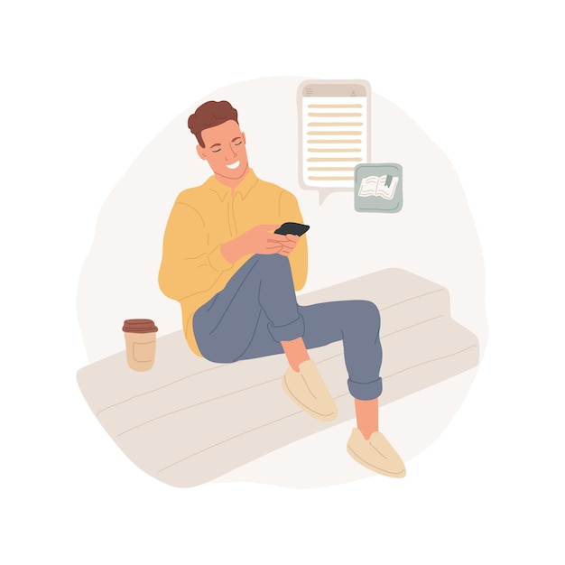 Aplicación de lectura ilustración vectorial de dibujos animados aislados