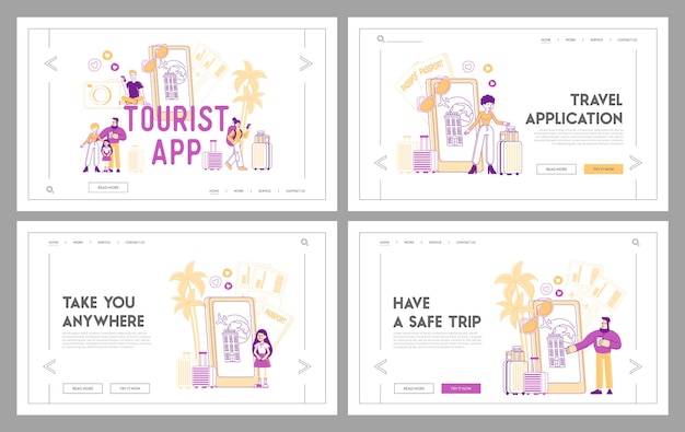 Aplicación en línea para el conjunto de plantillas de página de destino de viajes y turismo