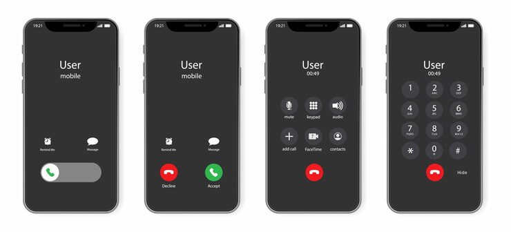 Vector aplicación de llamada de teléfono entrante en una pantalla aplicación de llamadas de teléfono smartphone con llamada en pantalla