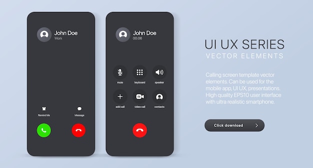 Aplicación de llamada ui maqueta de llamada entrante de pantalla de llamada de voz con teléfono inteligente de alta calidad Vector de stock