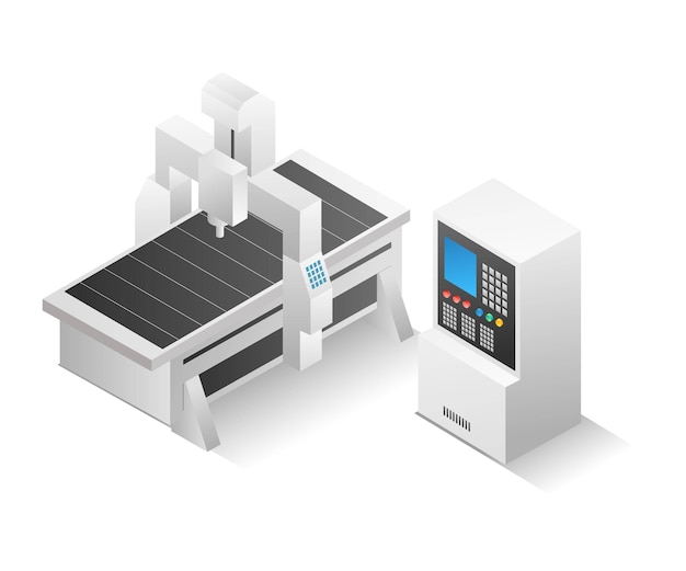 Vector aplicación de máquina de enrutador cnc de concepto de ilustración isométrica plana