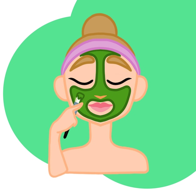 Vector aplicación de una mascarilla facial natural con un cepillo de silicona ilustración vectorial