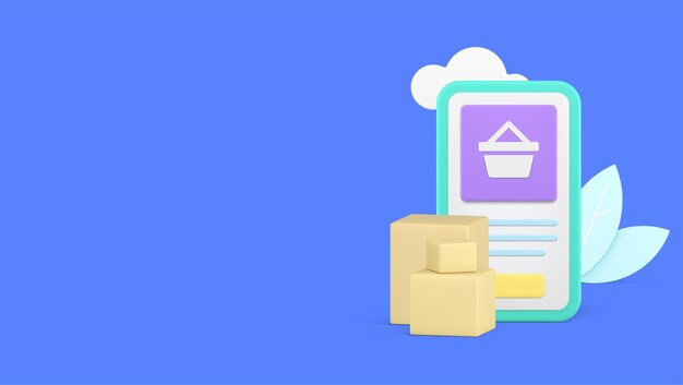 Aplicación de mercado de teléfonos inteligentes de entrega de pedidos de compras en línea icono 3d vector realista
