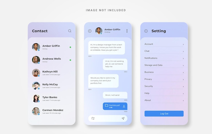 Vector aplicación móvil de chat de diseño de interfaz de usuario simple