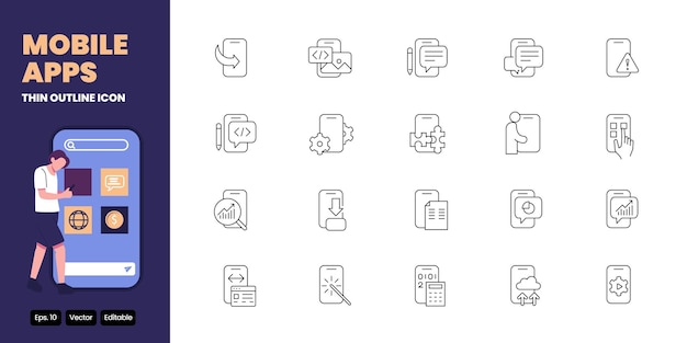 aplicación móvil diseño vectorial de iconos de contorno delgado bueno para web y aplicación móvil