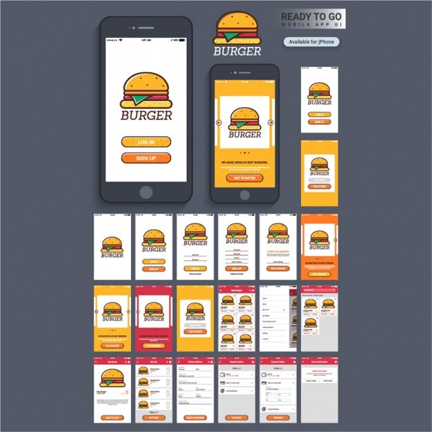 Vector aplicación móvil para una hamburguesería