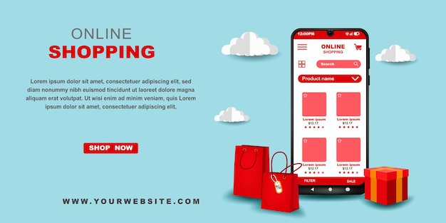 Aplicación móvil interfaz de sitio web de compras en línea o conceptos de sitio web banner de venta en línea