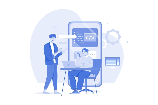 Aplicación móvil de programación del equipo de productos con computadora portátil