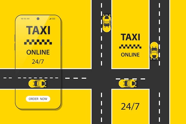 Vector aplicación móvil de taxi o pedido de taxi en línea