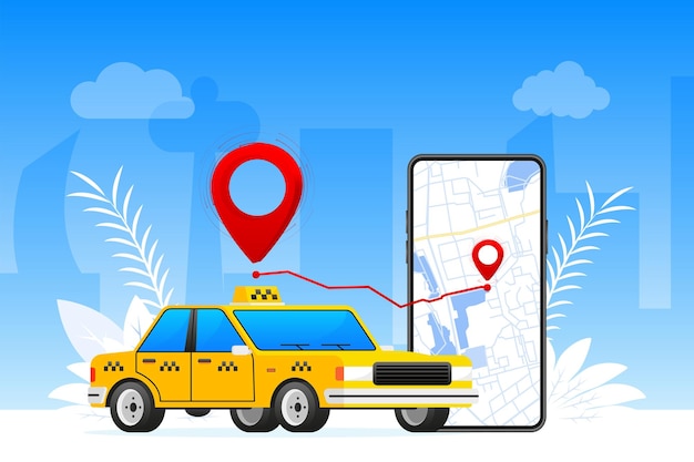 Aplicación móvil de taxi Servicio de taxi Pedido en línea Ilustración de stock vectorial