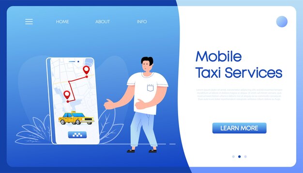 Aplicación móvil de taxi Servicio de taxi Pedido en línea Ilustración de stock vectorial
