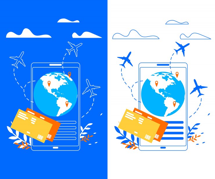 Vector aplicación móvil para traveller flat vector banner