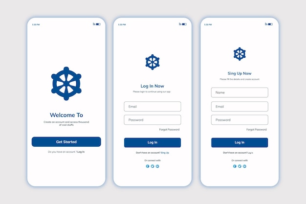 Aplicación móvil de varias pantallas de inicio de sesión