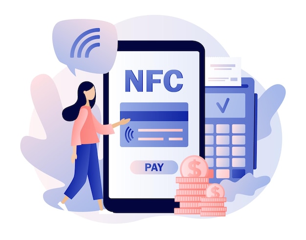 Vector aplicación de pago nfc terminal de transacciones financieras y banca en línea con tarjeta de crédito posterminal