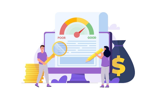 Aplicación de puntuación de crédito con escala de calificación de mala a buena tasa Ilustración vectorial