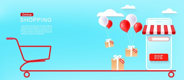 Aplicación de teléfono inteligente Compras venta en línea en el sitio web Ilustración vectorial sobre compras en línea