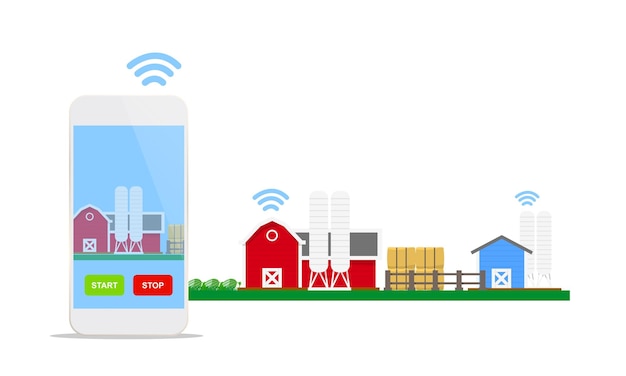 Aplicación de teléfono móvil conectada a una granja inteligente