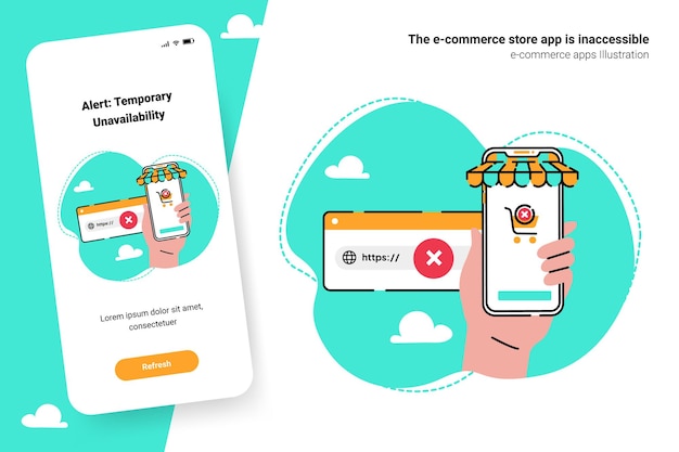 Vector la aplicación de la tienda de comercio electrónico es inaccesible