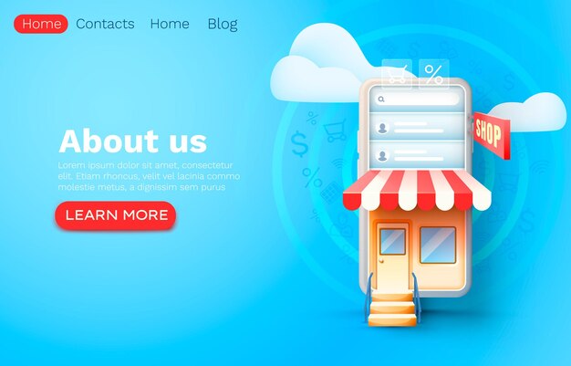 Aplicación de tienda de teléfonos inteligentes, banner de mercado web, venta en línea.