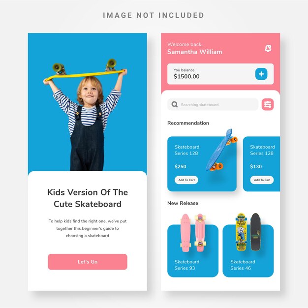 Aplicación UI Design Kids Skateboard Shop