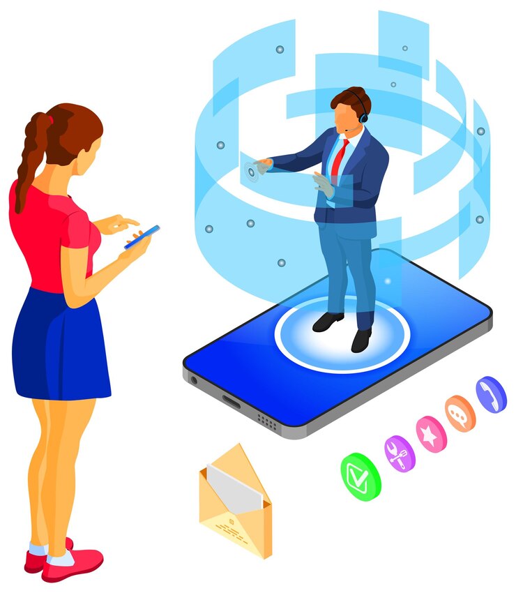 Vector apoyo al cliente en línea isométrico