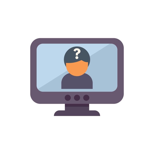 apoyo en línea con el hombre que tiene un signo de interrogación en la pantalla de la computadora
