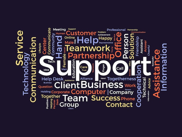 Apoyo a la plantilla de wordcloud Fondo vectorial del concepto de negocio