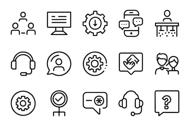 Apoyo respuesta ayuda ayuda comunicación técnica relacionada conjunto de iconos editables ilustración de vector plano aislado fondo blanco
