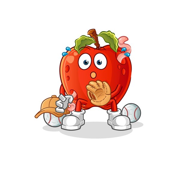 Apple con gusano béisbol Catcher dibujos animados dibujos animados mascota vector