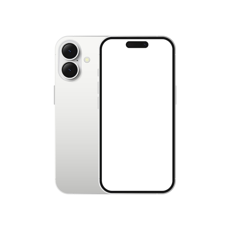 Vector apple iphone 16 blanco sobre un fondo blanco aislado