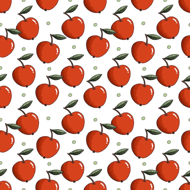Apple con patrón transparente de vector de hoja sobre fondo blanco
