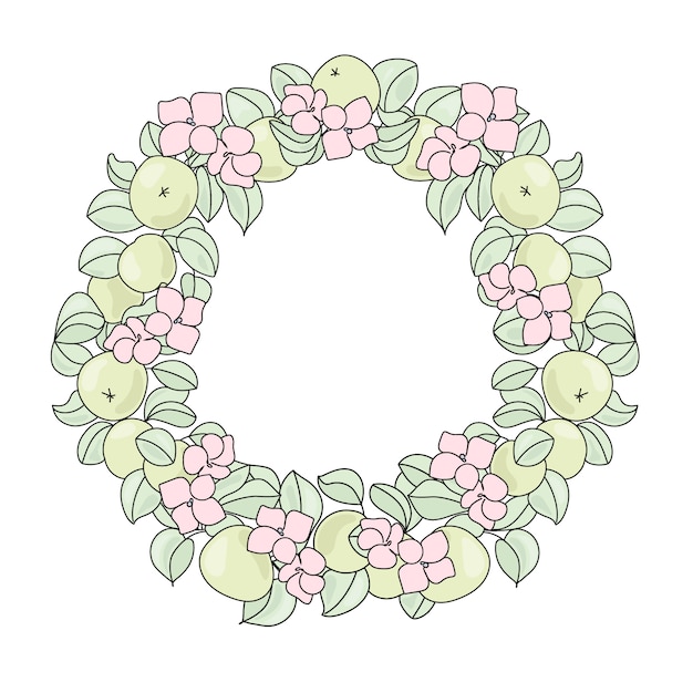 Apple wreath summer color illustration set