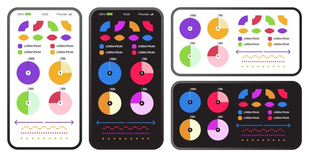 Application with Infographics Elements and Objects Set in User Interface UI on Device