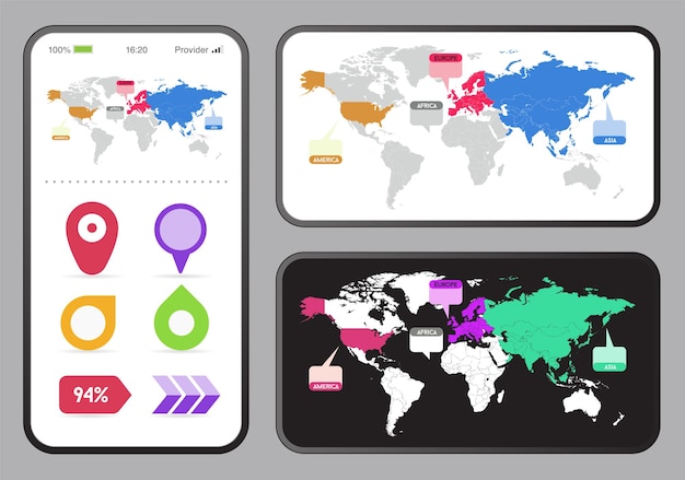 Application with Infographics Elements and Objects Set in User Interface UI on Device