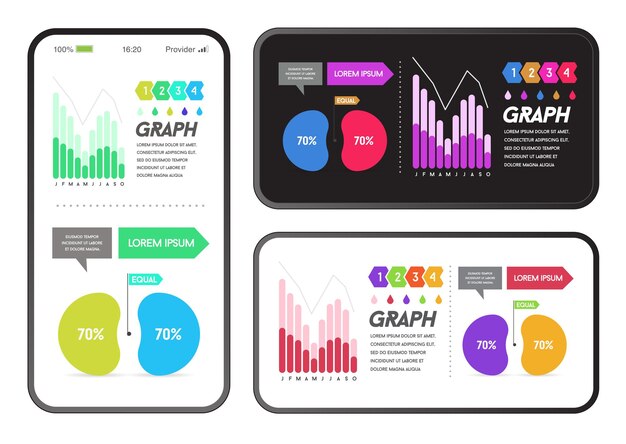 Application with Infographics Elements and Objects Set in User Interface UI on Device