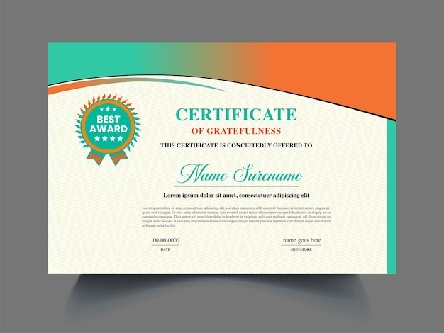 Apreciación de certificados modernos modelo de certificado de lujo logro premio logro de oro