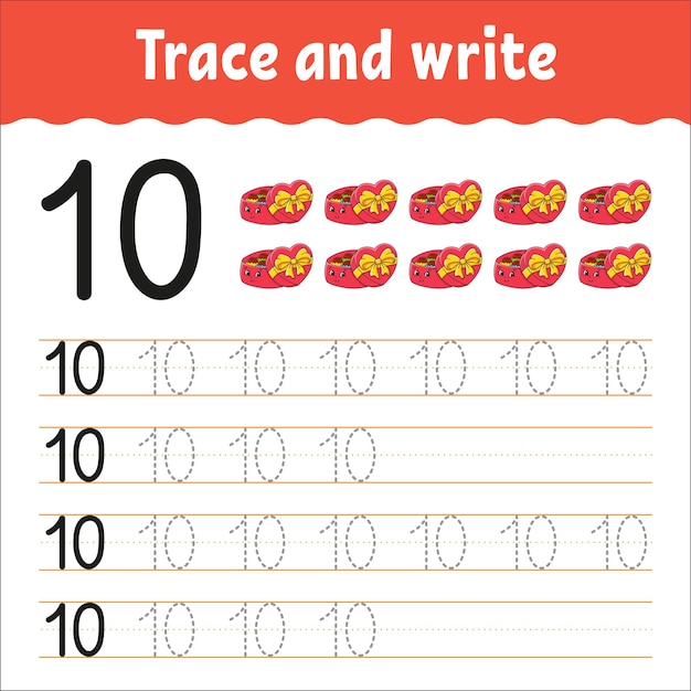 Aprenda los números. Trazar y escribir. Práctica de escritura a mano. Hoja de trabajo de desarrollo de educación.