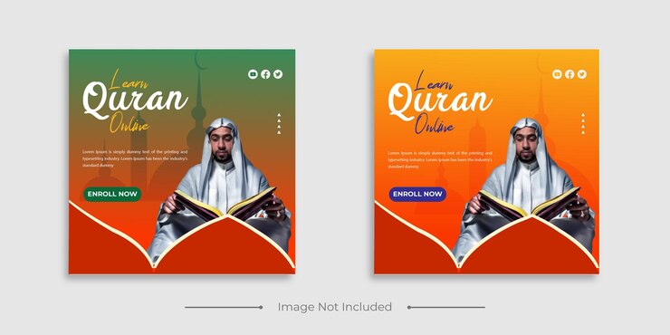 Aprenda la promoción de publicación de redes sociales en línea de quran y la plantilla de banner web