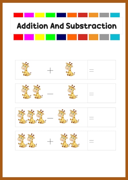 Aprenda la tracción de sumas y restas para niños linda jirafa