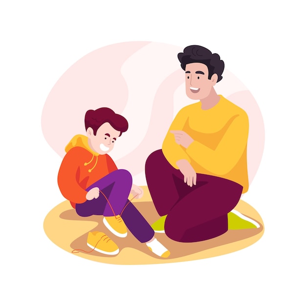 Aprende a atar cordones ilustración vectorial de dibujos animados aislados