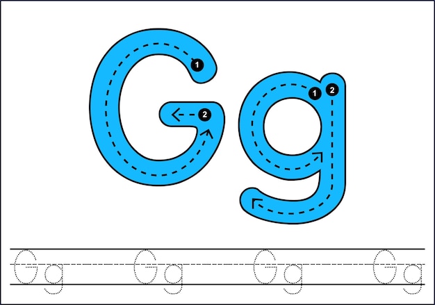 Vector aprender el alfabeto inglés para niños letra g trazar letras