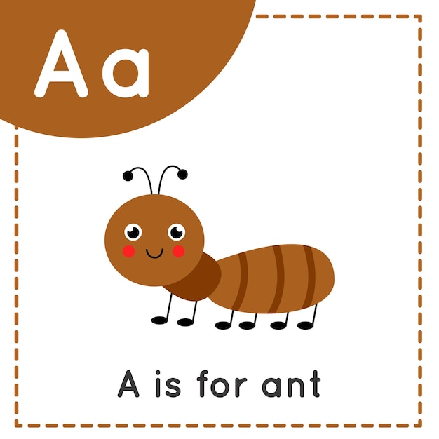 Vector aprender el alfabeto inglés para niños letra a hormiga linda de la historieta