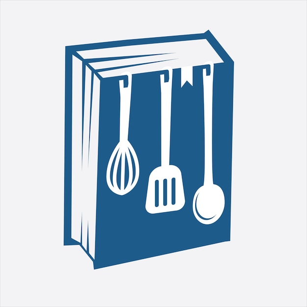 aprender a cocinar logo con una combinación de libros y utensilios de cocina