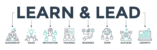 Aprender y liderar la ilustración vectorial de iconos web de banners para la capacitación empresarial