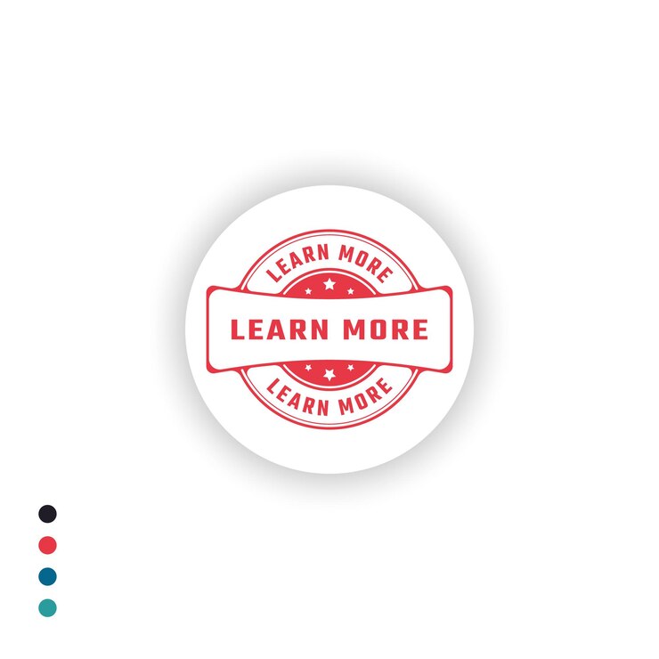 Vector aprender más sticker firmar o estampar una etiqueta redonda sobre un fondo blanco
